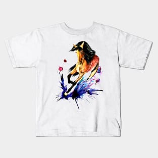 running horse watercolor Kids T-Shirt